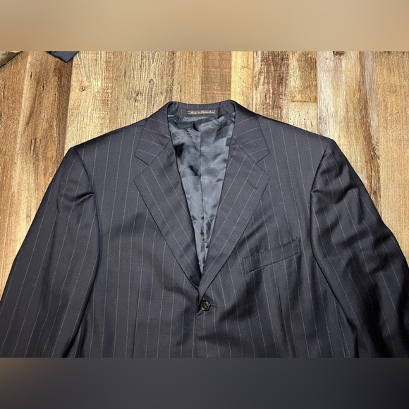 Ermenegildo Zegna Centoventimila Wool Suit in Navy Pinstripe Size 56 - Picture 5 of 13